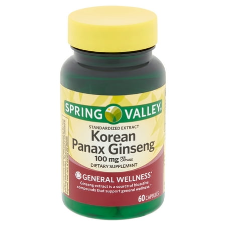 Spring Valley Korean Panax Ginseng Capsules, 100 mg, 60 (Best Ginseng Supplement For Energy)