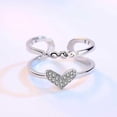 thumbnail image 3 of Bling Queen Women's Silver Plated Twin Layered Love Heart Zirconia Open Ring, Double Layer Ring, Heart Rings For Women, Adjustable Ring, Stone Ring, Twin Layered Ring, Trendy Rings For Women(Silver), 3 of 4