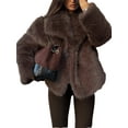 thumbnail image 2 of Women'S Faux Fur Coat Faux Fur Jacket Long Sleeve Lapel Winter Jackets Parka Short Coat Coffee XS, 2 of 8