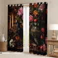 thumbnail image 2 of Manfei 3D Black Crow Blackout Curtains Set of 2 (52x84 Each), Vintage Western Flower Floral Window Curtains, Teens Kids Adult Curtains and Drapes, Living Room Curtains Decor, 2 of 6
