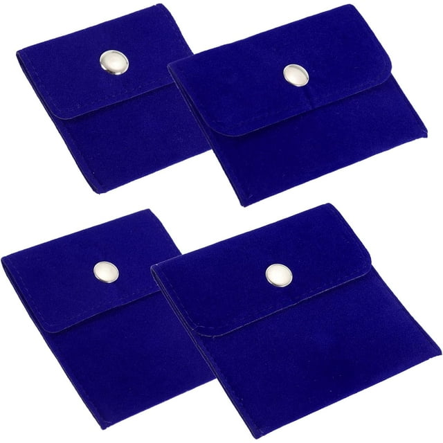 HUGFEGWE Jewelry Pouch Set, 4 Sizes Velvet Pouches Snap Button Portable Storage Bag for Earrings Bracelets Necklaces Rings Watch, Blue CA919-69540