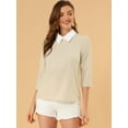 thumbnail image 2 of Blusa con cuello en contraste de mangas 3/4 para mujer Beige L, 2 of 6