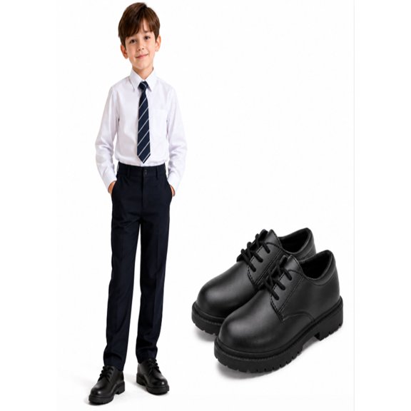 BFHHYA Boys' School Uniform Dress Shoes Lace Up Faux Leather Oxford Shoes with Soft Non-Slip Sole for Toddler Little Kid Big Kid