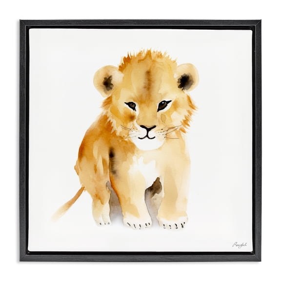 Stupell Industries Minimal Lion Cub Black Framed Floater Canvas Wall Art, design by Roozbeh