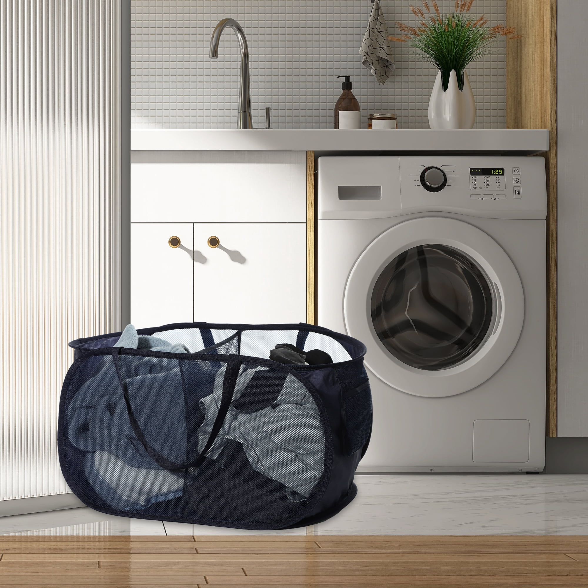 Unique Bargains Portable Hamper Basket for Bathroom 1 Pc Navy Blue-75L