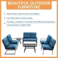 thumbnail image 4 of SUNCROWN 7 Pcs Outdoor Metal Furniture Set Patio Conversation Set, Loveseat, 2 Patio Dining Chairs, 2 Spring Chairs and 2 Coffee Tables with Peacock Blue Cushion, 4 of 6