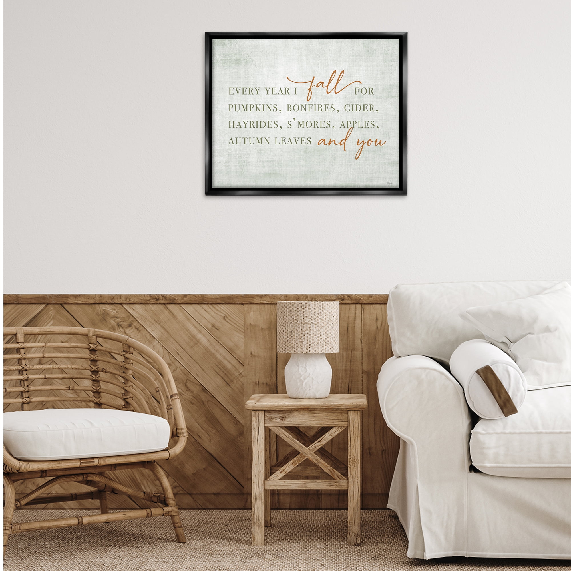 Stupell Industries Every Year Fall Phrase Typography Painting Black Floater Framed Canvas Art Print Wall Art, 31 x 25