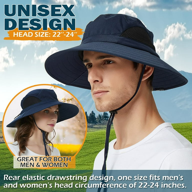 Aiyuego Upf 50+ Sun Protection Hats For Men Women Wide Brim Waterproof Bucket Hat For Fishing Hiking Garden Outdoor Navy Blue