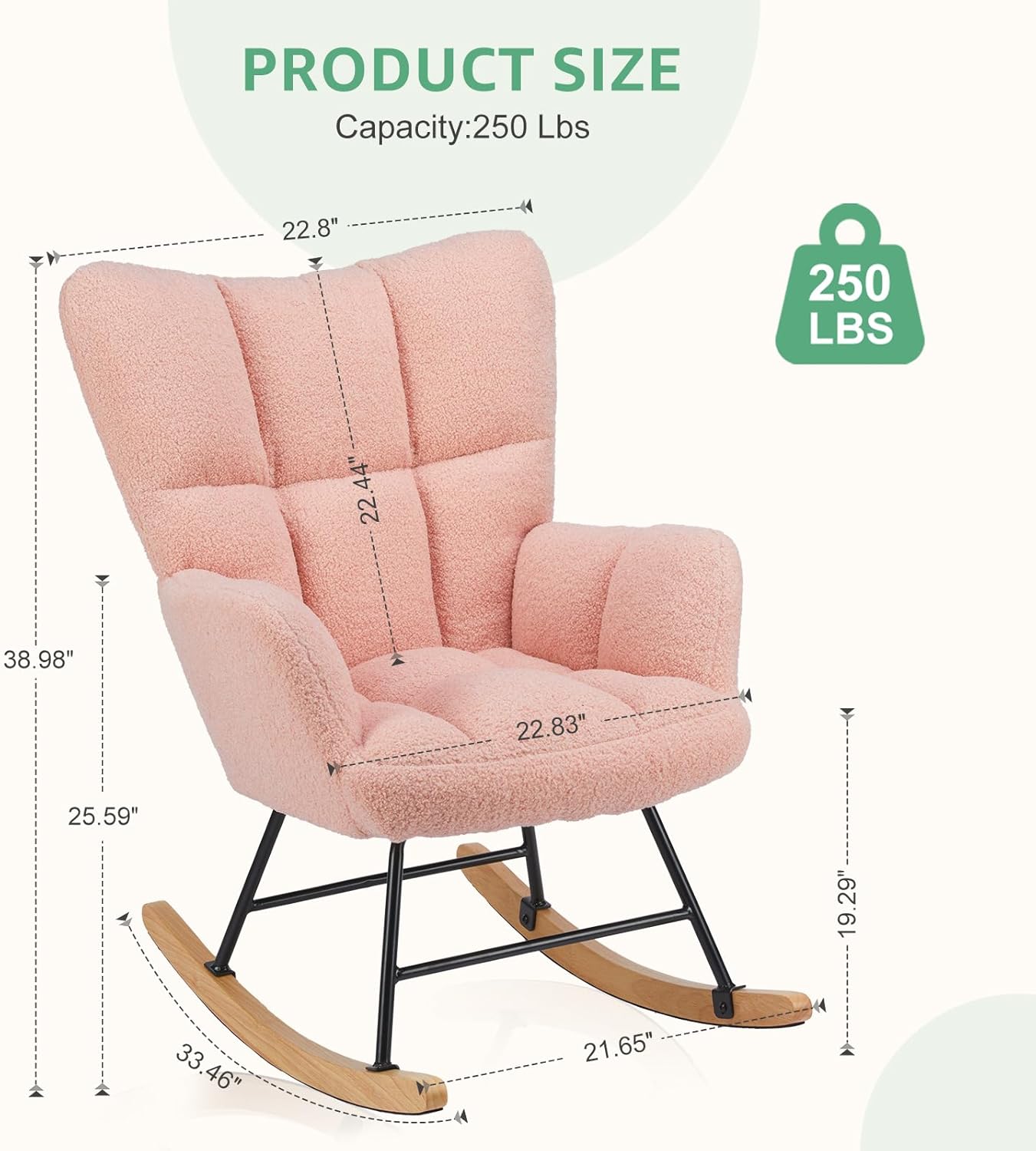 QUIOCOZY Nursery Rocking Chairs, Teddy Upholstered Glider Recliner Rocking Chair with High Backrest Armchair, Comfy Reading Chair Fluffy Accent Side Chair for Nursing, Living Room, Bedroom