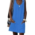 thumbnail image 1 of Robe Mini Décontractée pour Femmes Boho Sans Manches Col Rond Tunique de Fête Hauts Longs Amples Boutons Robes de Plage d'Été Vacances, 1 of 5