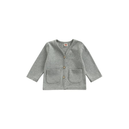 

IZhansean Autumn Causal Baby Boys Girls Jacket Outwears Solid Long Sleeve Single Breasted V Neck Coats Gray 0-3 Months