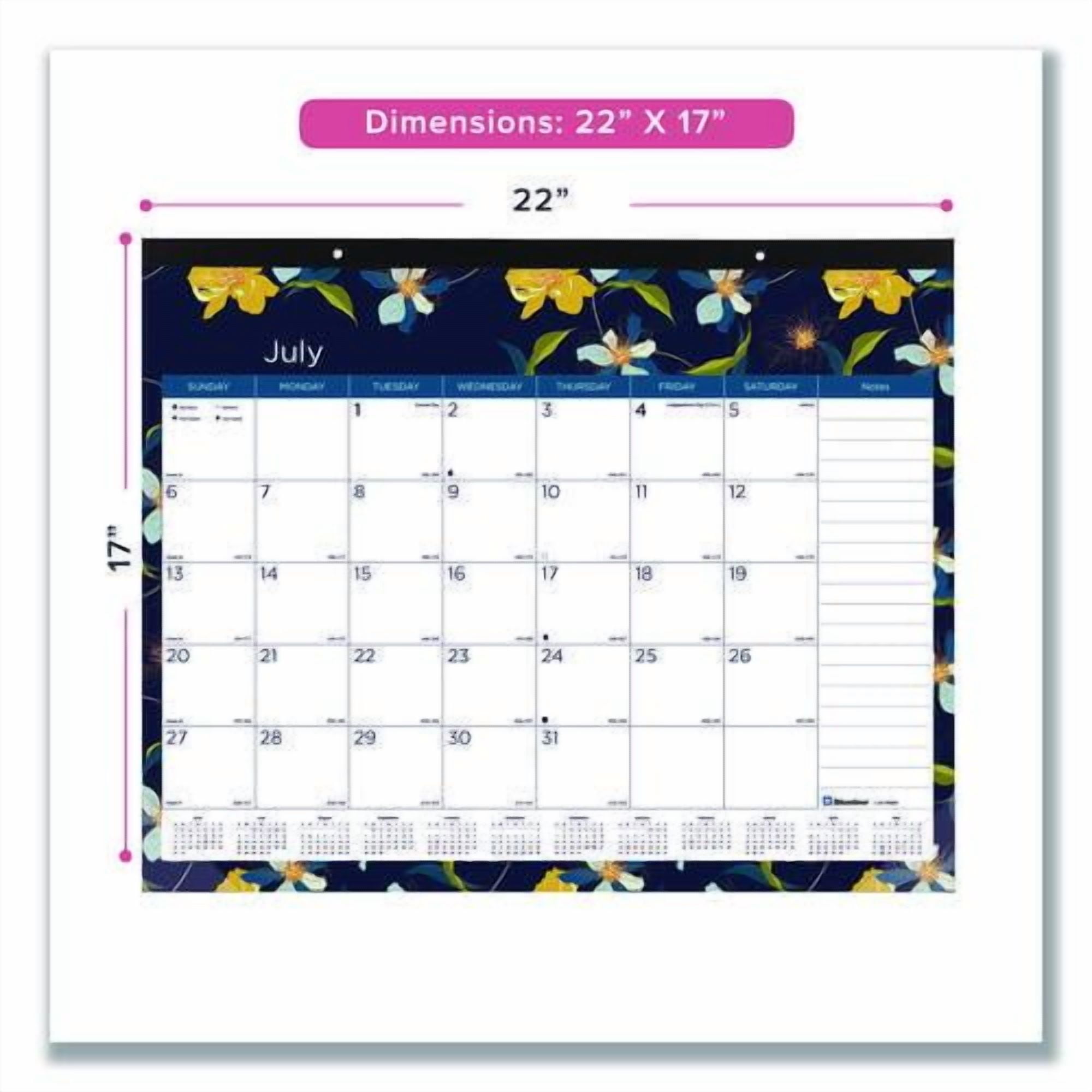 Academic 18-Month Desk Pad Calendar, Floral Artwork, 22 x 17, White/Multicolor Sheets, Black Headband, July 2025 to Dec 2026 | Bundle of 2