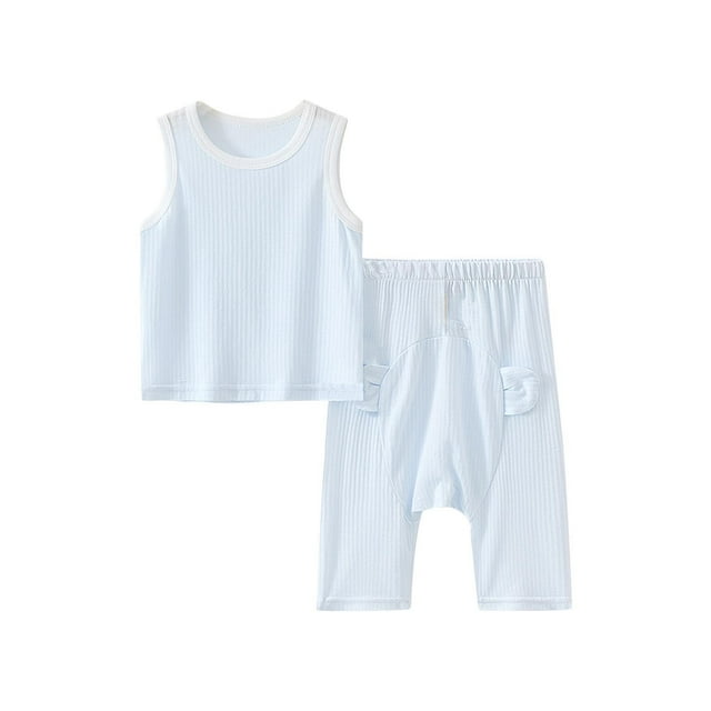 Dealovy Infant Baby Clothes Summer Toddler Crewneck Solid Color Tank Top Elastic Waist Pants Unisex Kids Solid Color Ribbed Loungewear Set