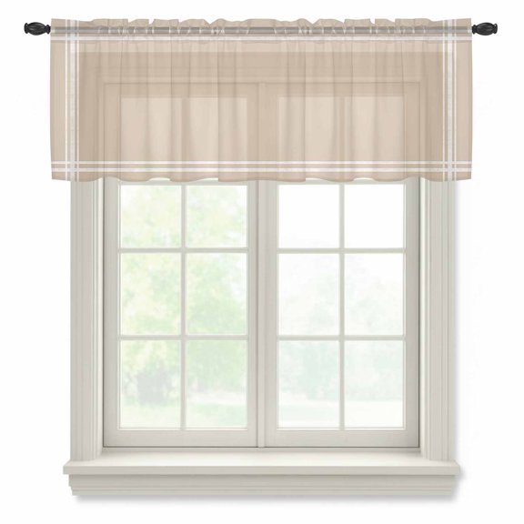 Solid Color Sheer Valances for Windows Light Khaki Semi Sheer Kitchen Valance Rod Pocket Small Window Voile Curtains for Living Room Bedroom Laundry 54 x 18 Inch
