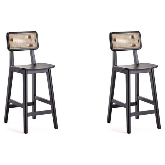 Manhattan Comfort Versailles 25.98" Wood Counter Stools in Black (Set of 2)