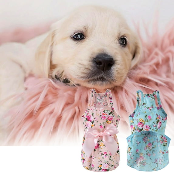 Cdar Flower Bowknot Dress Dog Clothes Soft Vest Skirt Pet Cat Cloth Costume Spring Summer