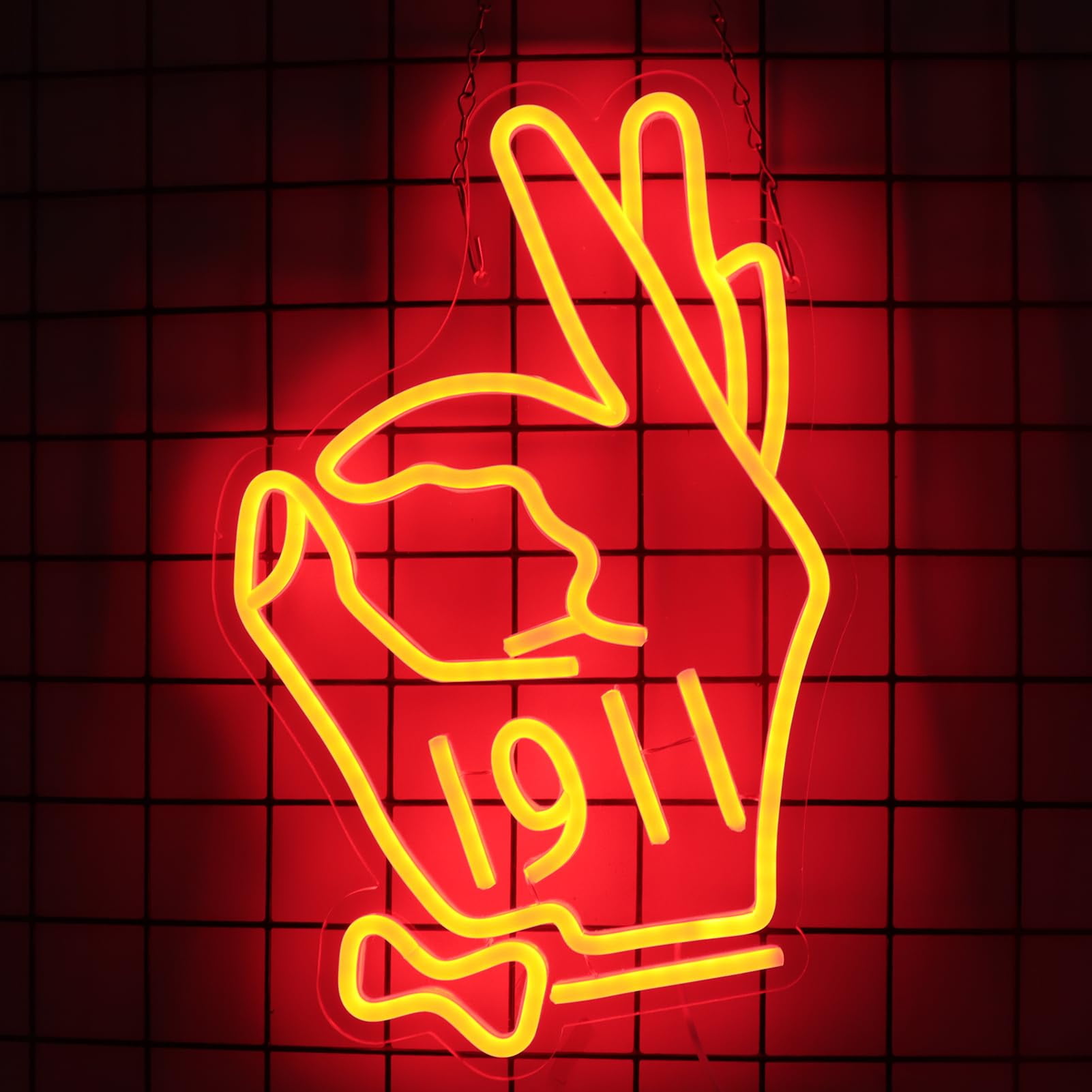 JFLLamp LED Neon Sign Hand Gesture Light Red Dimmable Wall Decor USB Powered Hanging Light for Room Dorm Decoration