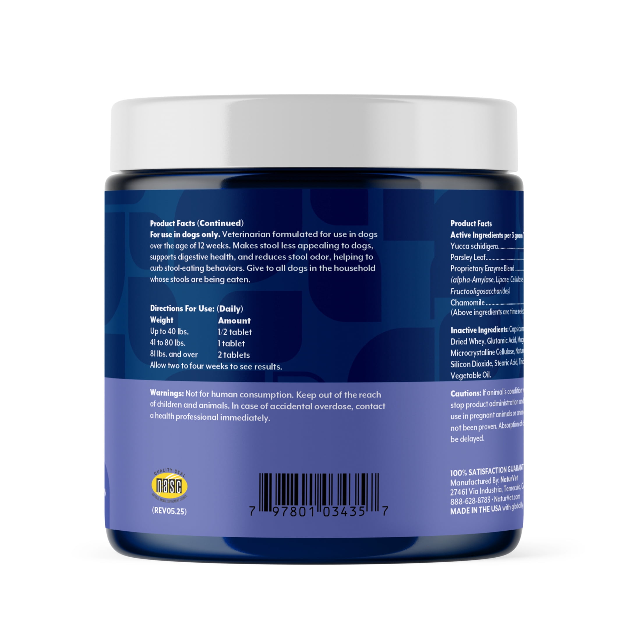 NaturVet Stool Eating Deterrent Stool & Bowel Supplement for Dogs, Hickory Smoked Bacon Flavor, 130 Count