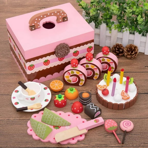 Toddlers Imitation Wooden Portable Cake For Qieqiele Playing House Kitchen American Candy Little Princess Toy Girl Birthday Gift