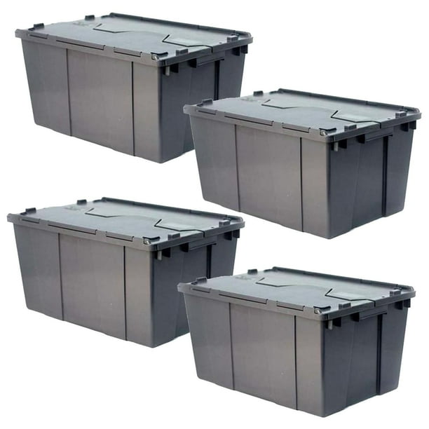 Contenedores Resistentes BoxArch30 4 Pzas 30kg 60x40x32cm Apilable Bisagras Polietileno Color Gris.