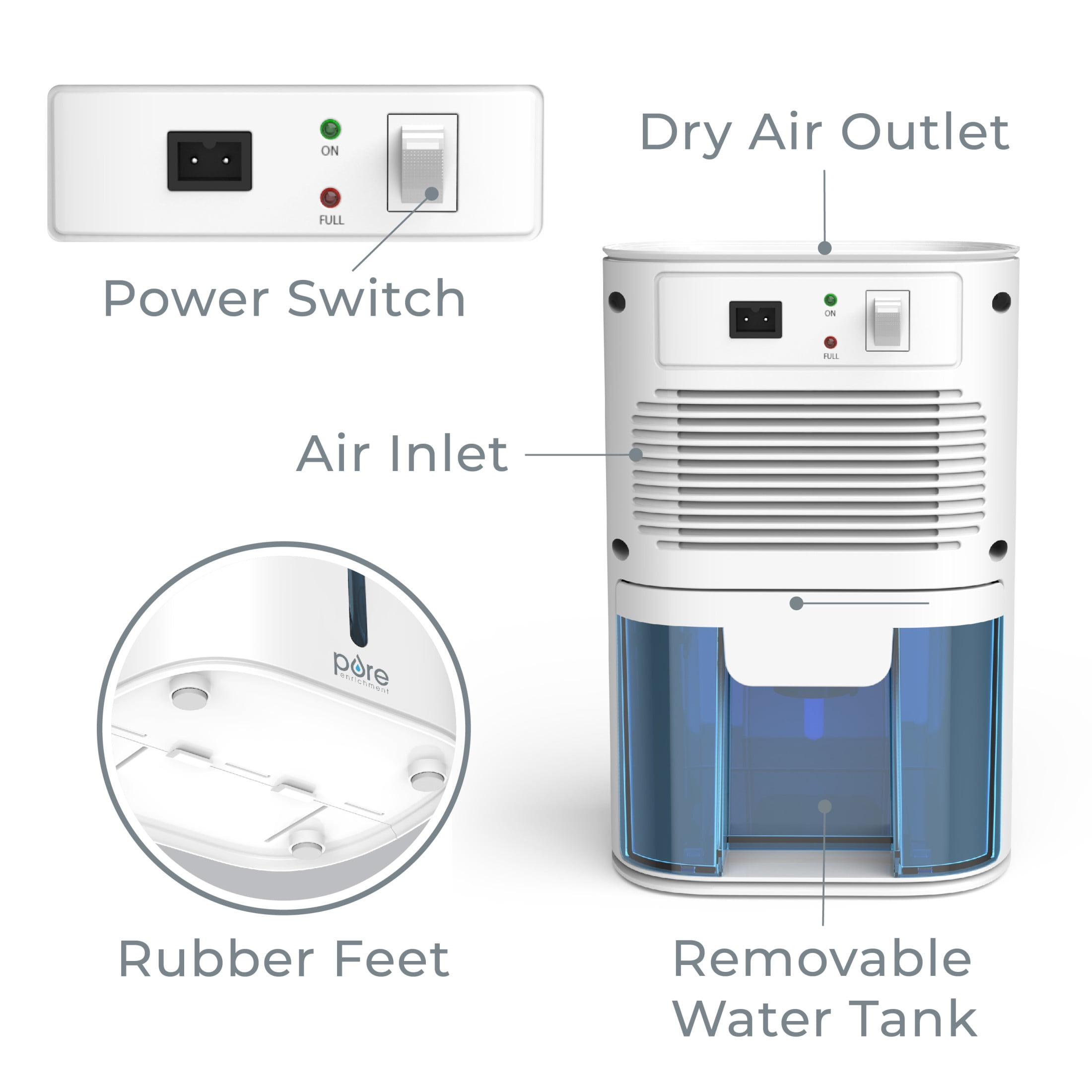 Pure Enrichment PureDry Mini Dehumidifier -  27oz Compact Water Tank Eliminates 300ml/day of Excess Moisture from Closets, Bathrooms, Boats, Kitchens, and Other Small Rooms and Living Spaces