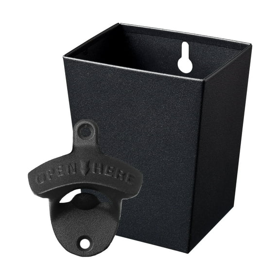 Jumiok Black Bottle Opener Wall Mounted Beer Opener and Cap Catcher Post Mount Stainless for Beer Lover Gift