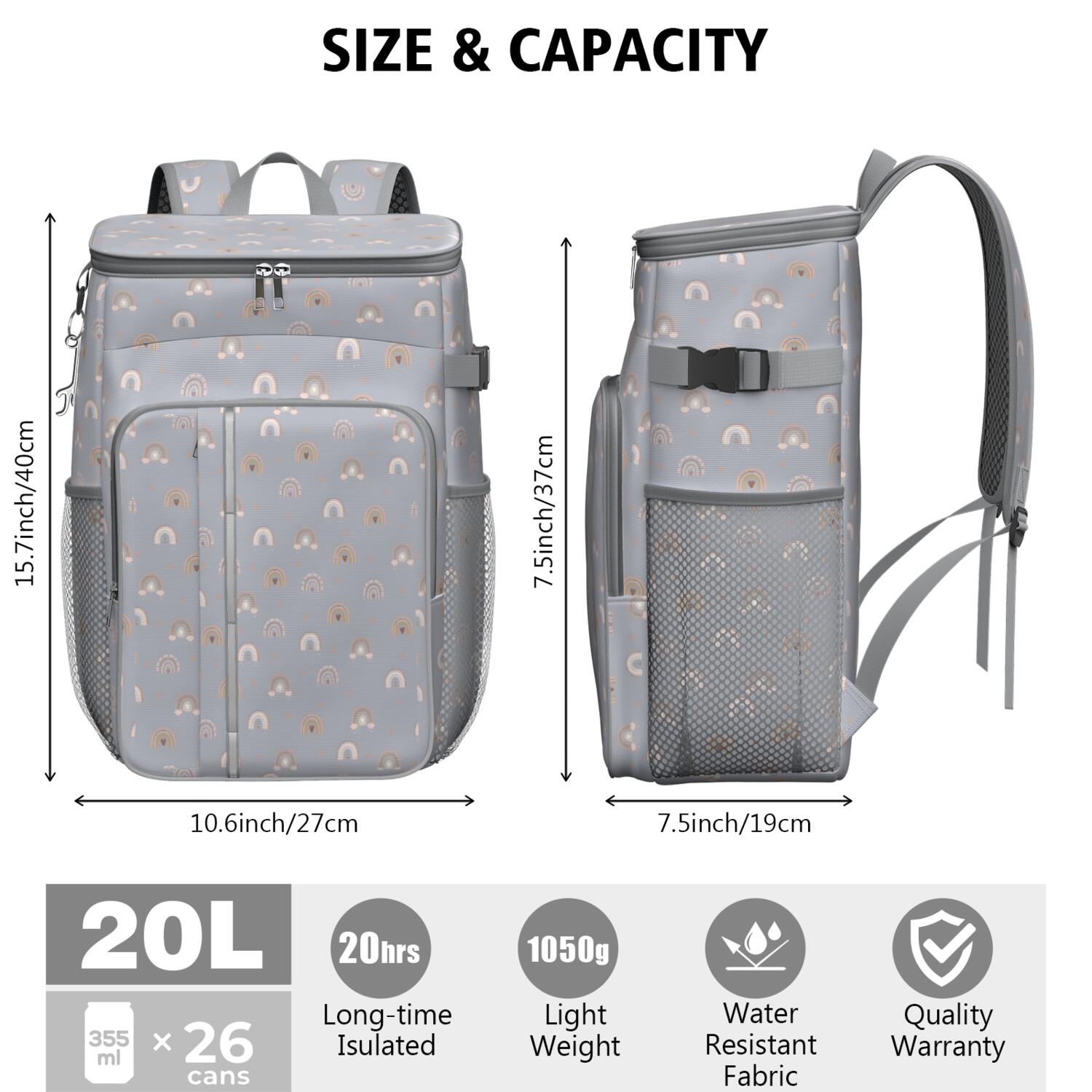 Travel Cooler Bag - Boho Bohemia Rainbow Camping Beer Cooler Backpack with Bottle Opener- Waterproof Insulated Picnic Backpacks - Cooler Bag for Beach