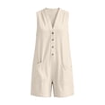 thumbnail image 6 of Women's Summer Cotton Romper Sleeveless V-Neck Button-Down Loose-Fit Casual with Pockets Beige S(S), 6 of 6