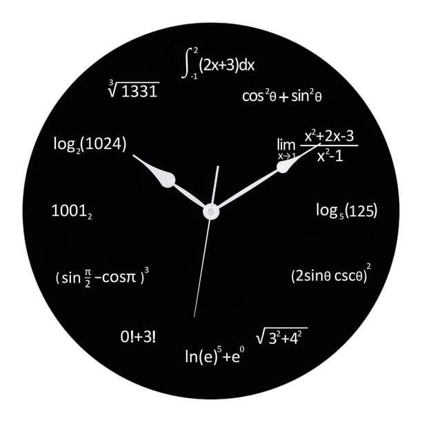 Reloj de pared de ecuaciones matemáticas, relojes de tiempo que no hacen tictac, reloj redondo de tablero negro de matemáticas creativas para aula