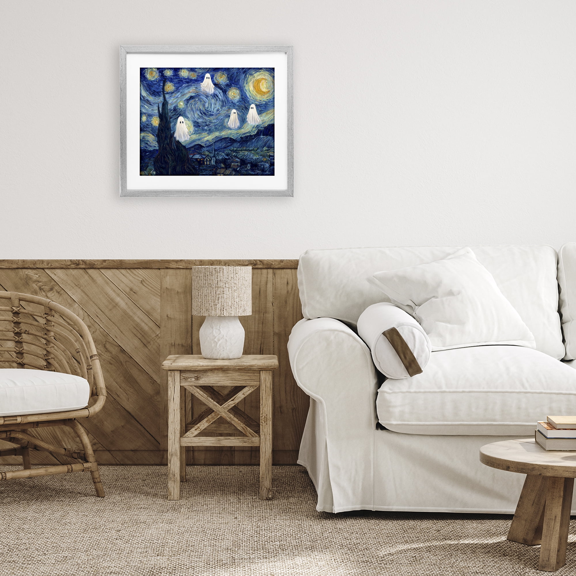 Classic Night Ghosties Gray Framed Print Under Glass, design by Arlington Prints