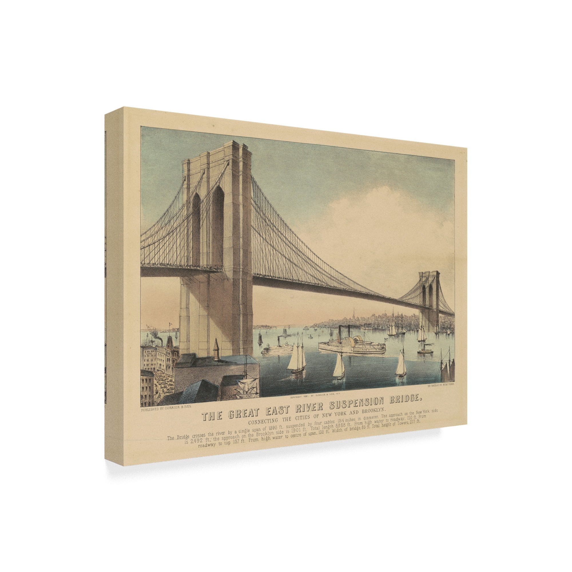 Trademark Fine Art 'The Great East River Suspension Bridge, 1881' Canvas Art by Currier and Ives