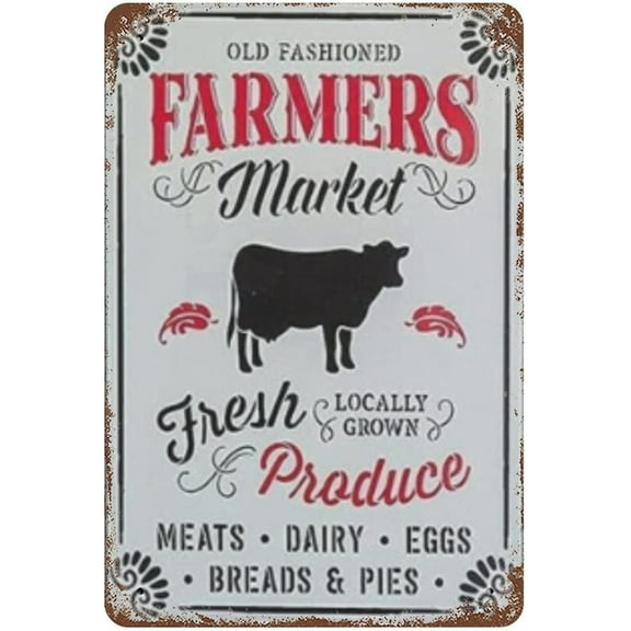 5.5x8 Inch Vintage Metal Tin Sign Entry Hanging Farmhouse Metal Sign Wall Decor, Large Metal Farmhouse Sign Waterproof Farmer'S Market Vintage Wall Art Sign For Farmhouse Kitchen