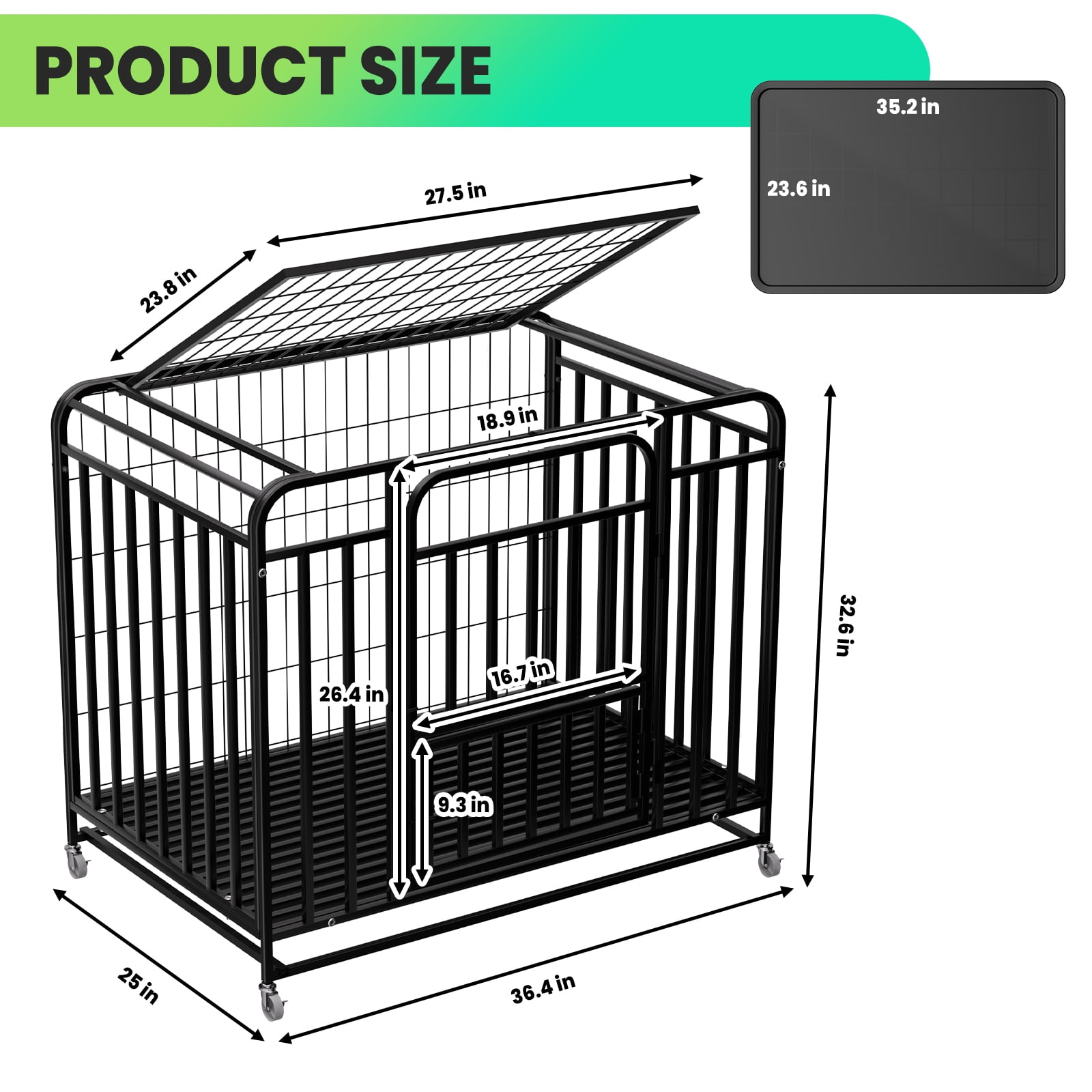 38" Dog Crates, Folding Metal Dog Cage, Heavy Duty Indestructible Dog Crate with Wheels, Dog Kennel Indoor for Multi-Pet Home & Grooming Shop