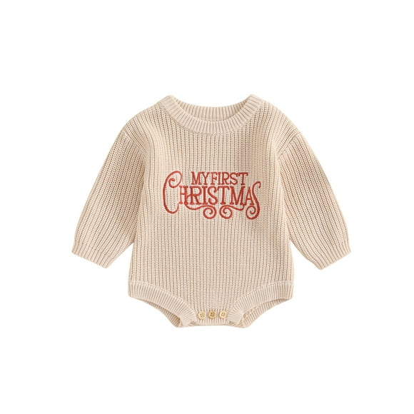 Gupgi Newborn Infant Christmas Sweaters Baby Letter Embroidered Long Sleeve Fall Winter Knitted Bodysuit