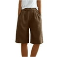 thumbnail image 6 of Women's Half Shorts Pants Summer Elastic Waist Buttons Casual Linen Pockets Pants, 6 of 6