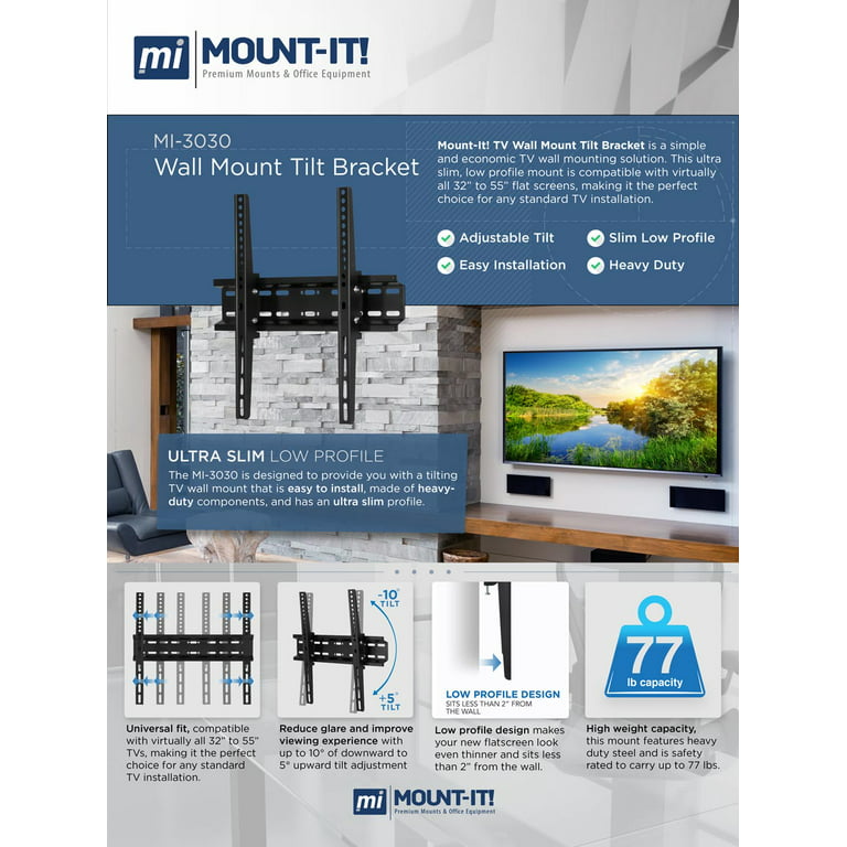 TV Mount for Flat Panel TV Screens 32”-55” 77 lbs, M4 White