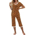 thumbnail image 4 of uublik Pajamas for Women Short Sleeve Sleepwear Tops and Capri Pants Pjs Print Pajama Sets, 4 of 5