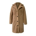 thumbnail image 5 of FAOWME Women's Fuzzy Coat Long Sleeve Lapel Solid Color Buttons Comfortable Thickened Warm Jacket For Autumn Winter Daily Wear Khaki Xl, 5 of 5