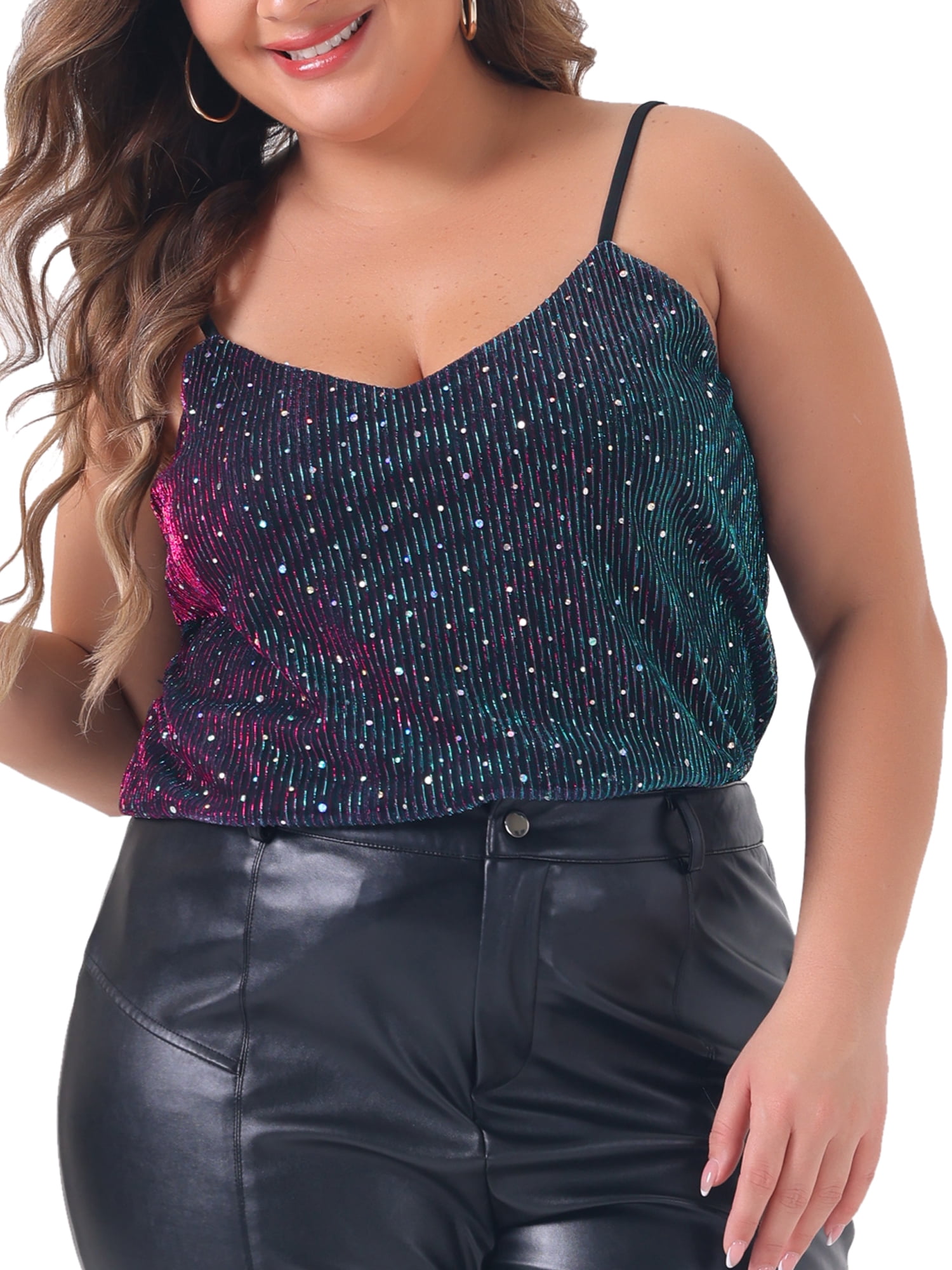 DARING DIVA Women's Plus Sequin Glitter Cami Sleeveless Party Tank Top 4X Purple Blue