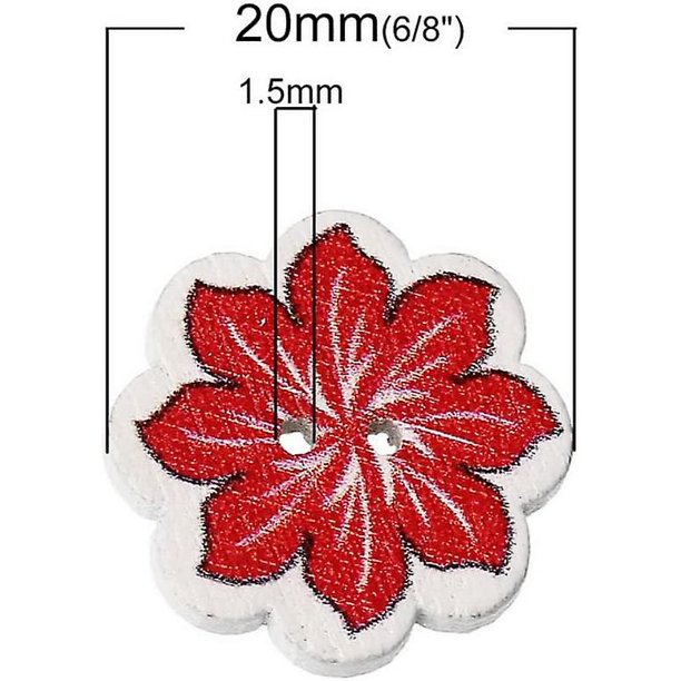 50 Uds. Botones de madera de 20mm botones de flores de 2 agujeros para manualidades Diy Scrapbook costura T-x