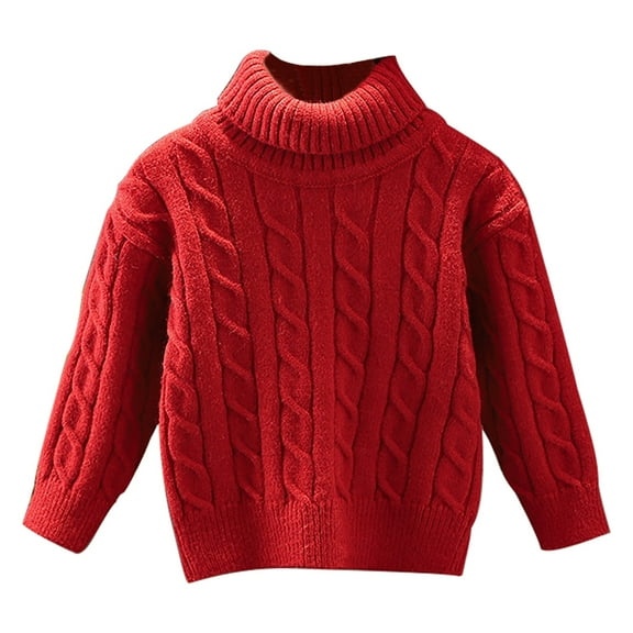 Otqutp 1-6 Years Girls Autumn and Winter High Neck Solid Color Sweater Kids Turtleneck Sweater Casual Long Sleeve Knit Pullover Tops(Red,3-4 Years)