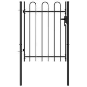 Anself Outdoor Garden Gate with Arched Top Heavy Duty Powder Coated Steel Single Door Fence Metal Practical Barrier Wall Black (39.4" x 67.2 CL-US_170494USCLDL"