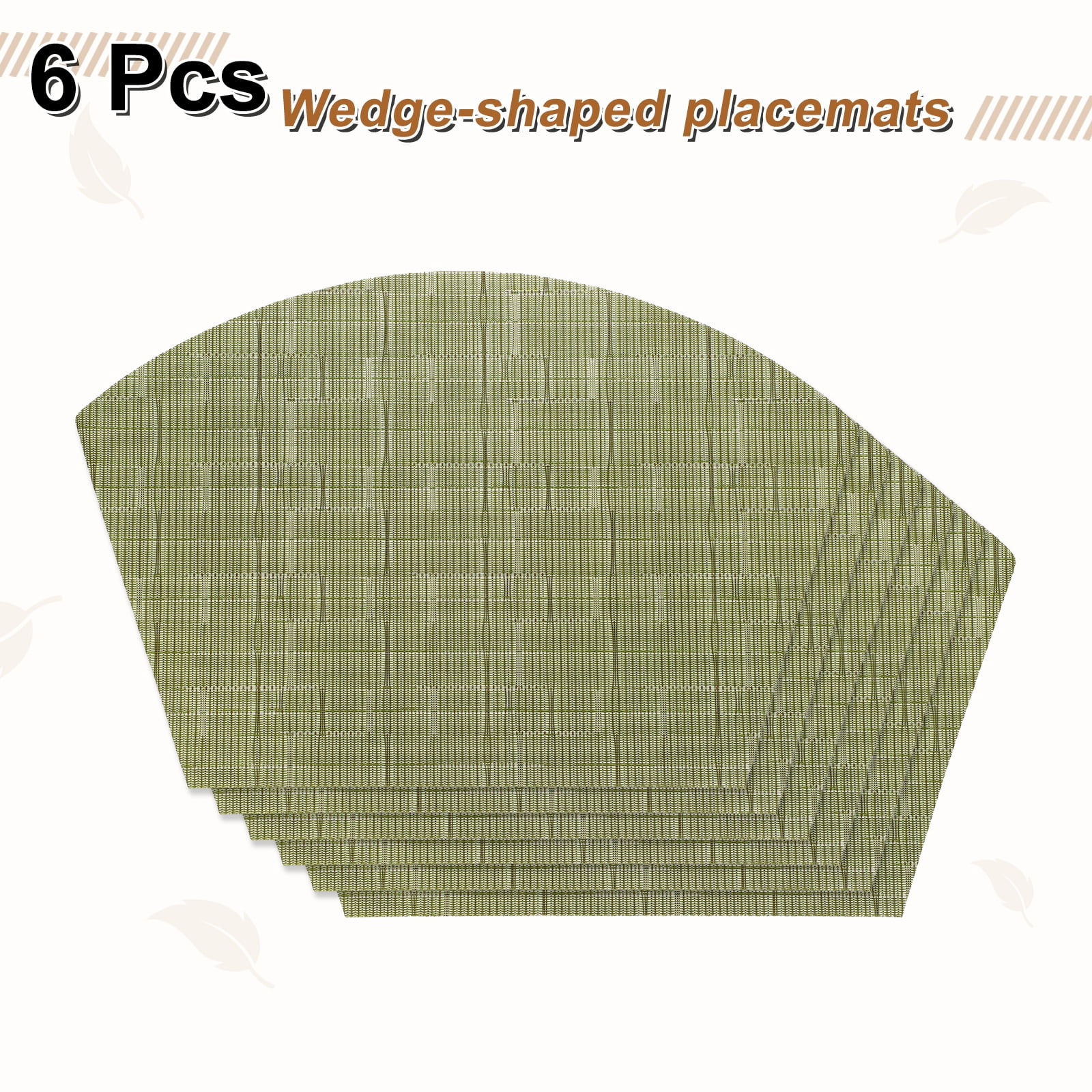 Uxcell 6pcs Wedge Placemats 18" x 12" Woven Vinyl Round Table Placemats, Green