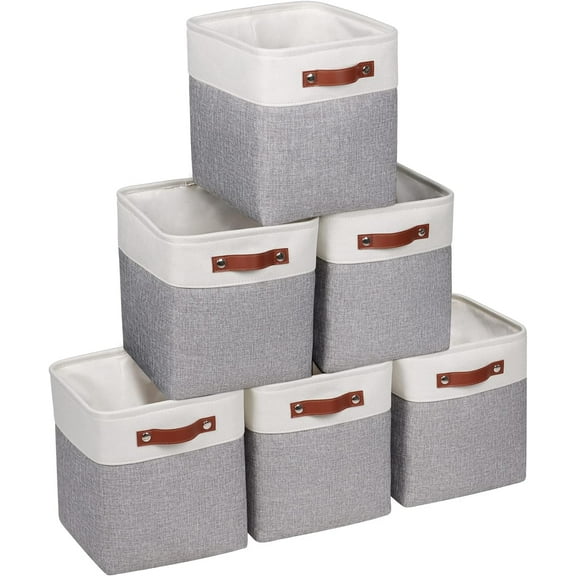 Fabric Storage Cubes 10.5”x10.5”x11” Cube Storage Bins for Closet Organizers and Storage Shelves Foldable Storage Bin with Handles, Set of 6, Grey