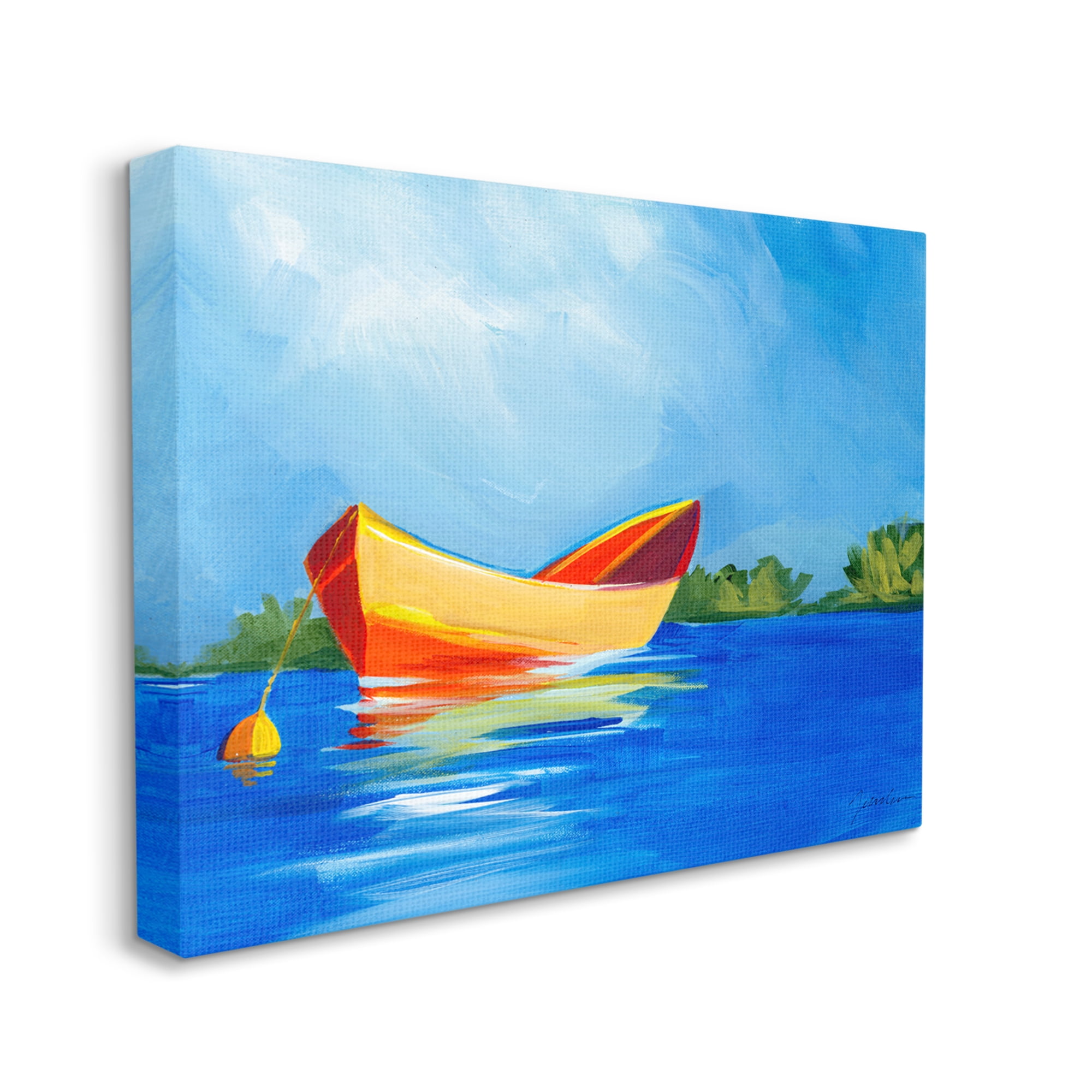 Stupell Industries Modern Boat on Lake Transportation Painting Gallery Wrapped Canvas Print Wall Art, 40 x 30