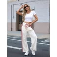 thumbnail image 4 of Women'S Wide Leg Pants Drawstring High Rise Side Striped Slouchy Palazzo Pants with Pockets Beige Red Edge L, 4 of 7