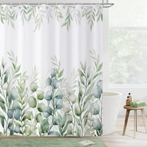Sage Green Leaf Shower Curtain, Spring Sage Green and Blue Watercolor Eucalyptus Leaves Botanical Plants Bathroom Curtain Waterproof Fabric Machine Washable with Hooks, 36" Wx72 L