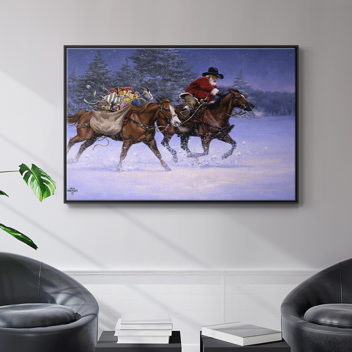 Christmas Rush - Framed Gallery Wrapped Holiday Canvas - 25 x 37 - Black Frame