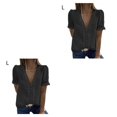 thumbnail image 1 of Jumpingount Camiseta de verano con cuello en V para mujer, blusa holgada de encaje lavable de Color sólido, camisa de oficina para trabajar en Type3 NO3, 1 of 6