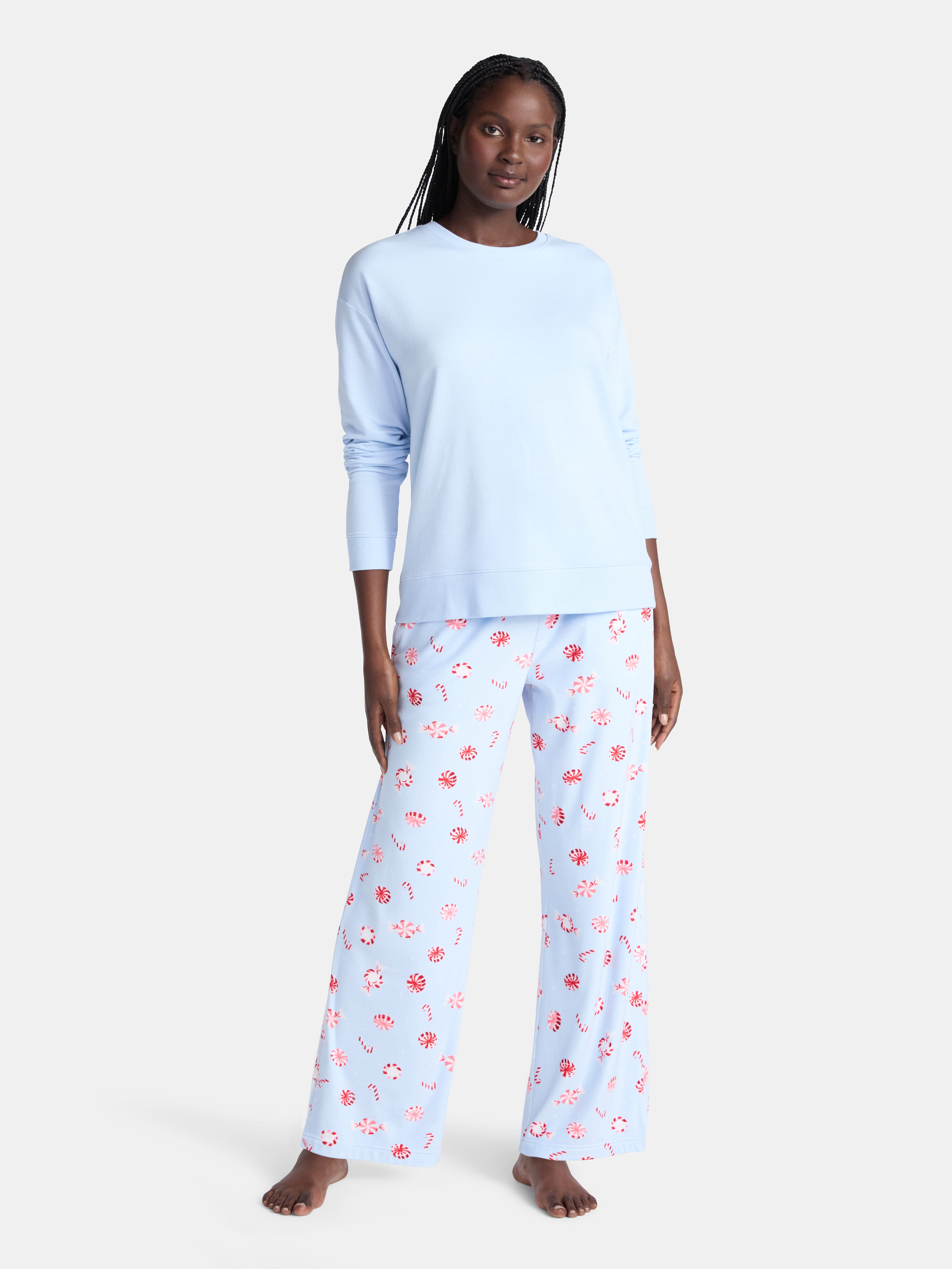 Joyspun Women's Fleece Drop Shoulder Sleep Top with Long Sleeves, Sizes XS-3X